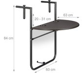 Mesa de balcón plegable plegable 3 niveles ajustable marrón 13_0002691_2