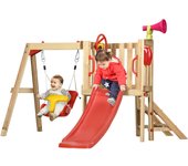 Columpio tobogán infantil outsunny madera de abeto, pp rojo 170x200x118 cm 344-070v00rd