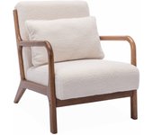 Sillón escandinavo de borreguito y madera de hevea, lorens borreguito, blanco, 65x80x79 cm