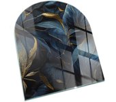 Placa de cristal para chimenea, zócalo protector de chimenea, diseño moderno | 80x70 | rectángulo | hojas elegantes en textura.