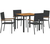 Conjunto de comedor de jardín de 5 piezas vidaxl ratán polipropileno negro, sillas de jardín apilables vidaxl con cojines - conjunto de 2 piezas en ra