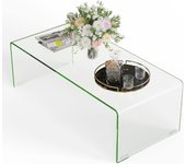 Mesa de centro de cristal, mesa de salón en forma de u con bordes redondeados, mesa de café transparente para salón y oficina, soporta 30 kg
