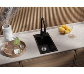 Primagran fregadero cocina negro metallic 28x50cm, fregadero granito 1 seno + sifón, fregadero sobre encimera al mueble 30cm - riga