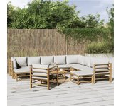 Vidaxl set de muebles de jardín 12 piezas bambú y cojines gris claro