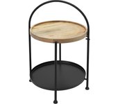 Mesa auxiliar mesa de centro mesa de sofá 2 niveles metal madera negro redonda ø