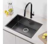 Fregadero de cocina de un seno de 60×44cm - fregadero de cocina de un seno de acero inoxidable negro - fregadero de cocina para montaje bajo encimera