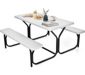 Juego de mesa y silla de hdpe de camping plegable con estructura de metal, para 4 personas, para jardín, picnic, 136,5 x 150 x 72 cm, blanco