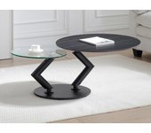Mesa de centro con tapas giratorias de cerámica, cristal templado y metal - efecto mármol negro - eldova