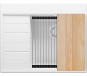 Primagran fregadero cocina todo blanco 62x50cm, fregadero granito 1 seno + sifón + accesorios, fregadero sobre encimera al mueble 45cm - sydney