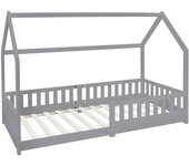 Ml-design cama infantil tipi 90x200cm color gris claro con listones de madera de pino maciza mobiliario forma de casa tienda de campaña para niños