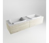 Mondiaz erin 150cm mueble de baño color light brown grey con 2 cajones. con lavabo ridge doble 2 orificios color talc