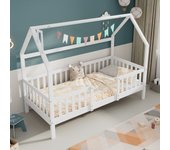 Cama infantil individual con chimenea, somier de láminas macizas, 90 x 200 cm, blanco