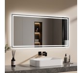 Emke espejo de baño con interruptor de botón, antivaho, luz blanca fría/caliente | 120x60 cm
