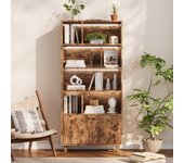 Librería con 2 puertas y compartimentos - 80 x 30 x 173 cm - led - patas de mdf y madera maciza - marrón
