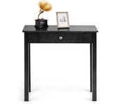 Consola de madera con cajón, 71 x 30 x consola pequeña para recibidor de 71 cm con patas de pino, estilo vintage (negro)
