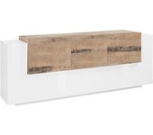 Dbaian armario, aparador de cocina con 5 puertas y 2 cajones, aparador de salón, aparador de cocina, cm 220x45h86, blanco brillante y arce