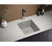 Primagran fregadero bajo encimera gris 41x47cm, fregadero cocina 1 seno + sifón, fregadero granito al mueble 45cm - london