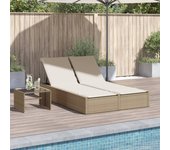 Vidaxl tumbona doble con cojines ratán sintético beige