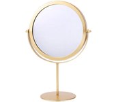 Espejo de escritorio, espejo de maquillaje, espejo de pie, ángulo ajustable, base redonda (dorado)