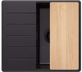 Primagran fregadero cocina todo negro 55x50cm, fregadero granito 1 seno + sifón + accesorios, fregadero sobre encimera al mueble 40cm - copenhague