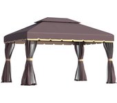 Cenador de jardín outsunny aluminio, poliéster café 290x390x280 cm