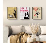 Lote de 3 carteles de street art, funky y pop (impresiones en papel, 40x30 cm, sin marco): banksy (atribuido) ii