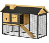 Conejera de exterior pawhut madera de abeto, acero madera natural y negro 120x55.5x80 cm