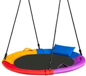 Costway columpio infantil, 100 cm columpio redondo con cuerdas regulables en altura, cojín y empuñadura, ideal para patio y jardín, capacidad de carga