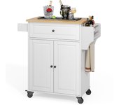 Bealife carro de cocina con ruedas 3 niveles mueble de almacenamiento móvil con armario cajón organizador de especias y toallero blanco
