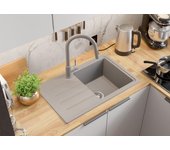 Primagran fregadero cocina gris 70x44cm, fregadero granito 1 seno + sifón, fregadero sobre encimera al mueble 45cm - copenhague easy