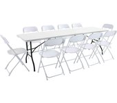 Mesa y 10 sillas plegables de jardín