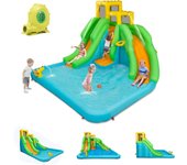 Castillo inflable con 2 toboganes y piscina, de tela oxford con pared de escalada y zona de juegos hinchable, para 3 niños de 3 a 10 años