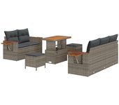 Conjunto de sofá de jardín de 8 piezas con cojines gris poliratán, conjunto de comedor de jardín de 3 piezas con cojines gris poliratán