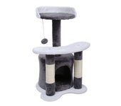 Rascador para gatos con plataforma de sisal de 65 cm, nicho y pelota de juego, poste rascador gris y blan 16_0000003