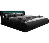 Cama canapé de matrimonio | cama doble con cabecero y canapé led | somier lamas | negro | madera y polipiel | modelo rodas | para colchón 160x200
