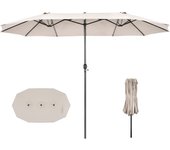 Sombrilla con estructura de hierro, sistema de manivela, sombrilla doble para terraza piscina patio, base de sombrilla no incluida, beige