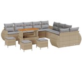 Vidaxl conjunto de sofá de jardín de 14 piezas con cojines beige poliratán acacia, vidaxl conjunto de comedor de jardín de 4 piezas con cojines beige
