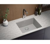 Primagran fregadero bajo encimera gris 56x47cm, fregadero cocina 1 seno + sifón, fregadero granito al mueble 60cm - london