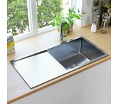 Vidaxl fregadero de cocina hecho a mano acero inoxidable