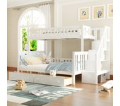 Litera 90 x 200 cm + 140x200 cm - 2 cajones + estantes - madera maciza - color blanco