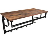 Perchero de pared con estante y ganchos, diseño industrial, práctico para entrada y baño, estilo rústico marrón y negro