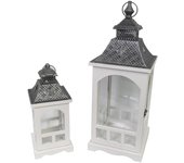 Farol de madera metal 1-2 cuadrado blanco plata cm22x22h59