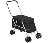 Vidaxl cochecito para perros plegable tela lino negro 100x49x96 cm
