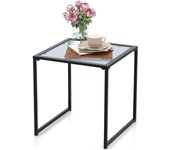 Mesa de jardín pequeña, 43 cm, mesa auxiliar para exteriores de cristal templado y metal, mesa de café cuadrada, balcón, bistró, ahorra espacio