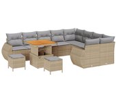 Conjunto de sofá de jardín vidaxl de 12 piezas con cojines beige de ratán poliéster acacia, conjunto de comedor de jardín vidaxl de 3 piezas con cojin
