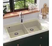 Vidaxl fregadero de cocina de granito con dos senos beige