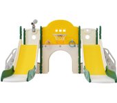 Tobogán multifuncional 8 en 1 para niños, con 2 toboganes, muro de escalada