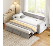 Cama nido 90/180 x 190 cm con compartimento de almacenaje, sofá cama - equipo de música bluetooth y puerto usb - terciopelo - gris claro (sin colchón)