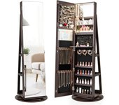 Armario de joyería con espejo de cuerpo entero, armario joyero giratorio de 360° con luz led de 3 colores, espejo de maquillaje interior, organizador