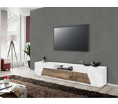 Jacopo mueble tv, aparador bajo de salón, base para mueble de televisión, 100% made in italy, 220x43h46 cm, blanco brillo y arce